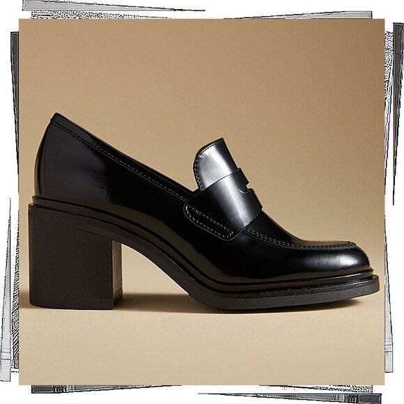 NWT: Black Leather 3.5" Heeled Loafers (EU 37) by Maeve - Picture 2 of 5